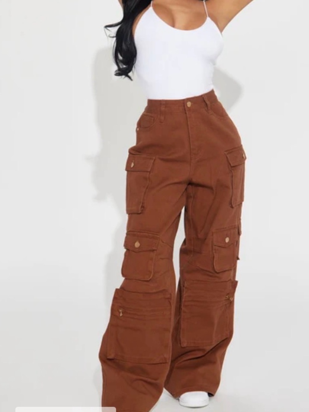 Fashion Nova "Lily" Cargo Pants in brown, Lily high-rise fit, wide leg sz 3